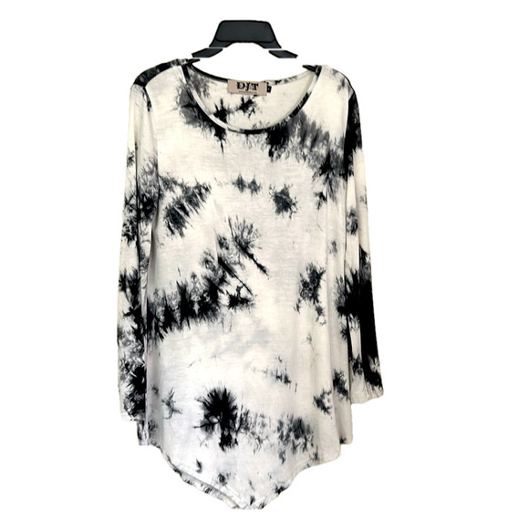 DJI Dresses & Skirts - DJT White & Black Long Sleeve Tunic Top Dress with Handkerchief Double  Hemline